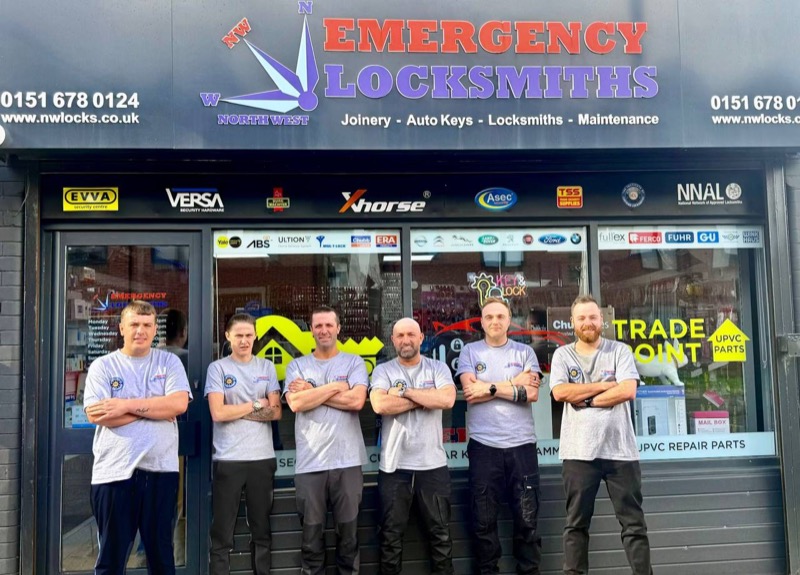 Mark and the NW Locks team outside the Wallasey shop